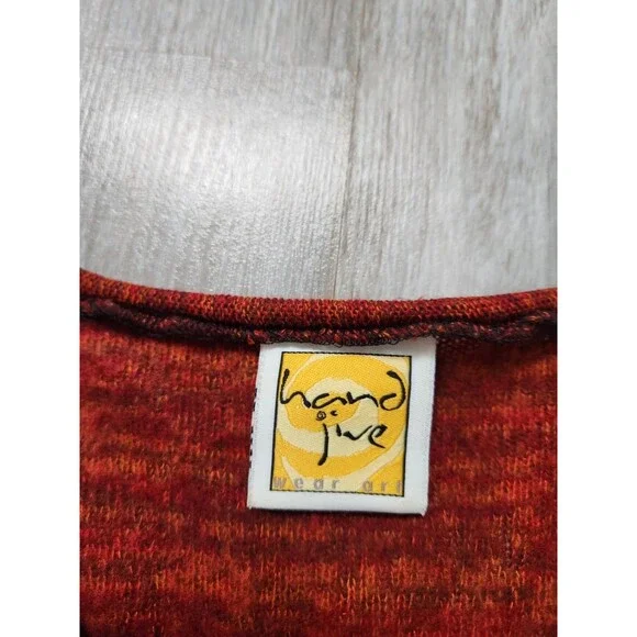 Hand Jive Rust Knit Dress Bell Sleeve Pocket A-Line Boho Artsy Womens L EUC - Picture 4 of 10